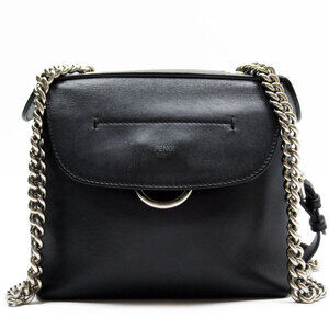 Fendi Backpack Shoulder Bag Leather Metal Black Silver